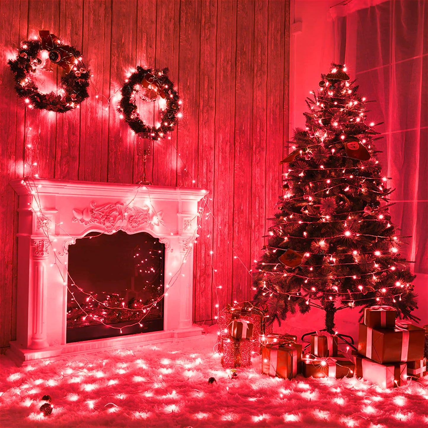 200 LED Red Christmas Lights 66ft String Lights Indoor 8 Modes Clear Wire Connectable Waterproof Plug in Twinkle Fairy Light for Bedroom Indoor Outdoor Christmas Tree Decorations