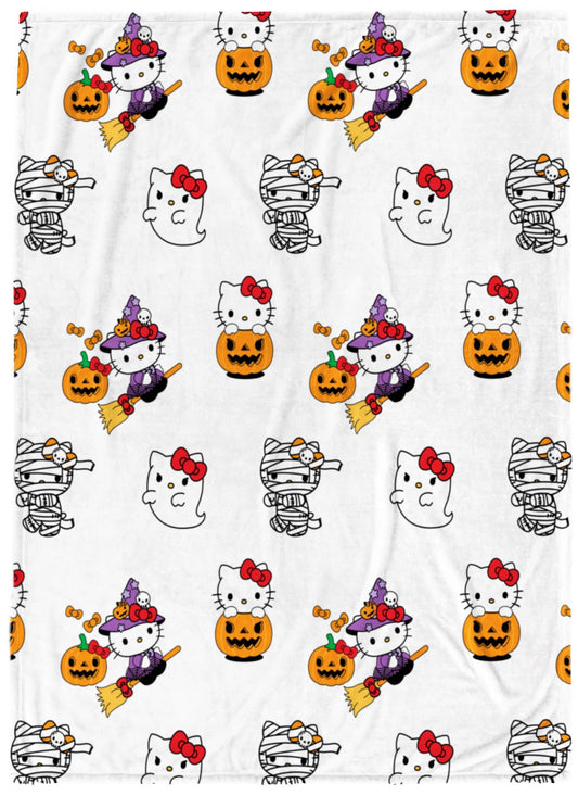 Jay Franco Halloween Plush Throw Blanket – 50x70 Inch Ultra Soft & Comfy Fleece Throw for Couch, Sofa, Bed – Cozy Home Décor for Living Room & Bedroom, White - Hello Kitty