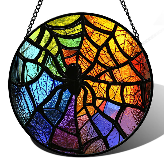 AMDERVEN Stained Glass Suncatcher, Colorful Spider Sun Catcher Black Insect Stain Glass Window Hanging Decoration Mother's Day Birthday Gifts for Women Men Mom Nana 9.8 in
