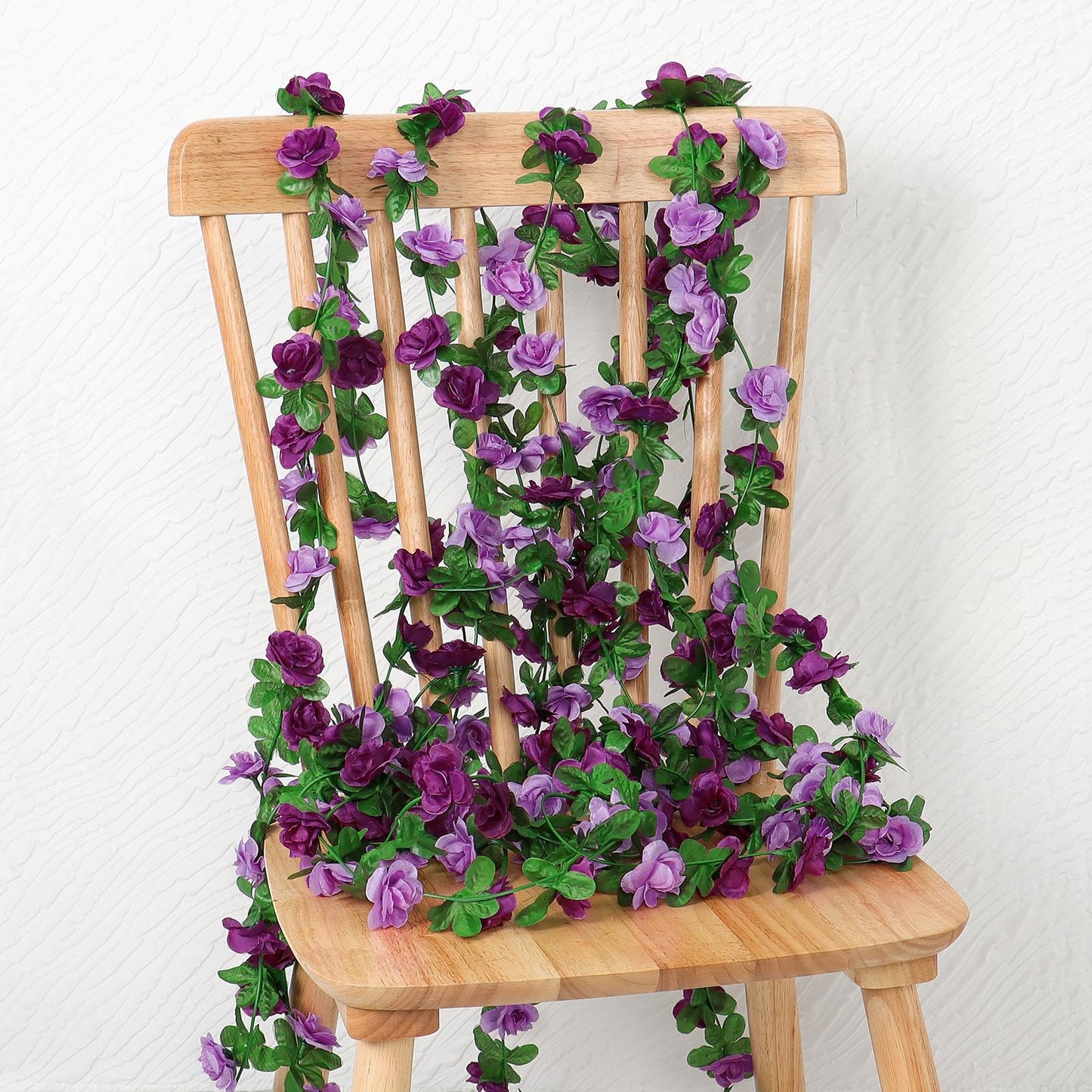 KHOYIME 5 Pack 40 FT Artificial Flower Garland, Fake Purple Roses Vines Silk Flowers Faux Plastic Outdoor Hanging Floral Ivy Garland Decoration for Wedding Arch Bedroom Home Wall Backdrop Room Decor