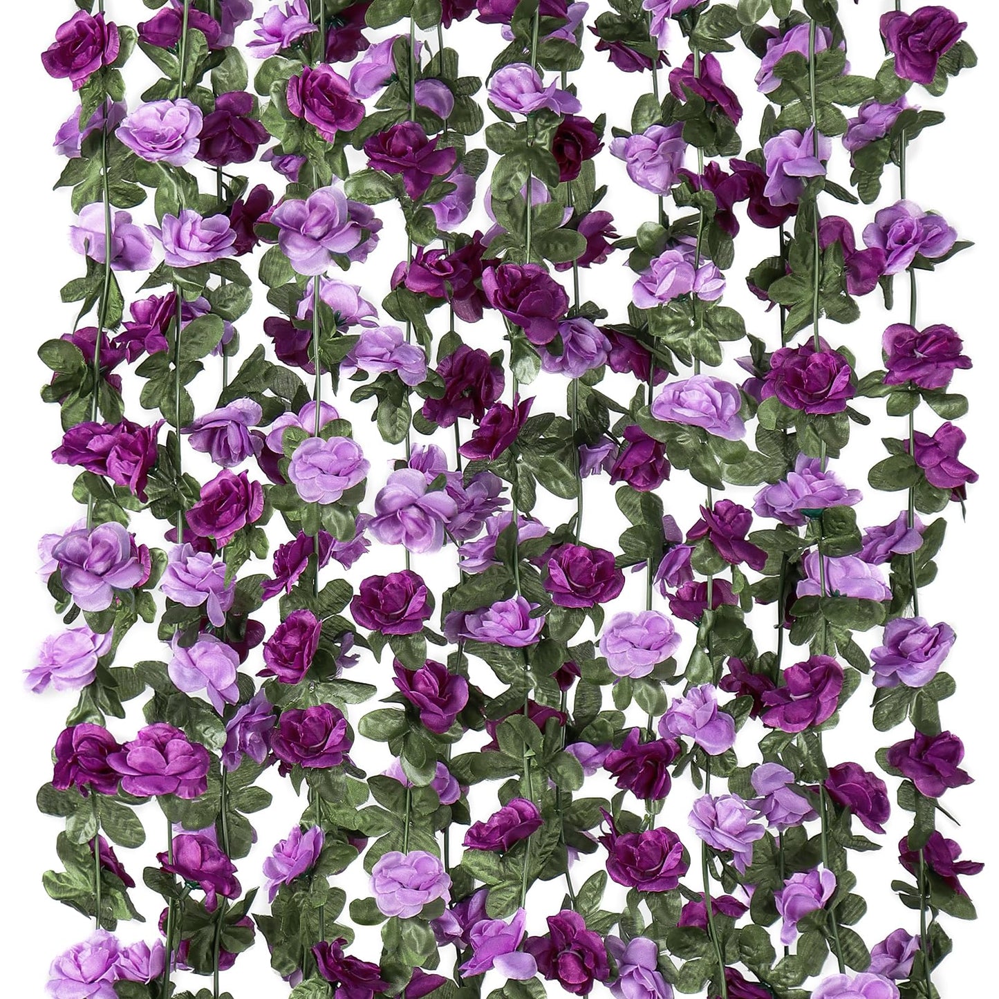 KHOYIME 5 Pack 40 FT Artificial Flower Garland, Fake Purple Roses Vines Silk Flowers Faux Plastic Outdoor Hanging Floral Ivy Garland Decoration for Wedding Arch Bedroom Home Wall Backdrop Room Decor