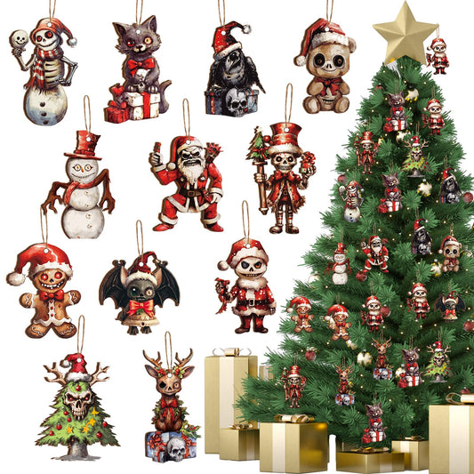 Soaoo 36 Pcs Horror Christmas Wooden Hanging Ornament Scary Gingerbread Man Snowman Xmas Tree Ornament Horror Hanging Charms for Halloween Christmas Party (Assorted)