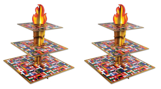 Beistle Flame Torch Cupcake Stands 2 Piece Sports Table Centerpiece International Party Supplies, 15.25" x 11.25", Multicolored