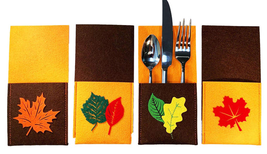 FannFare Autumn Décor 8-Pack Silverware Holders - Gorgeous Sturdy Felt to Wow Your Holiday Guests. Harvest, Halloween, Thanksgiving Color Themes.