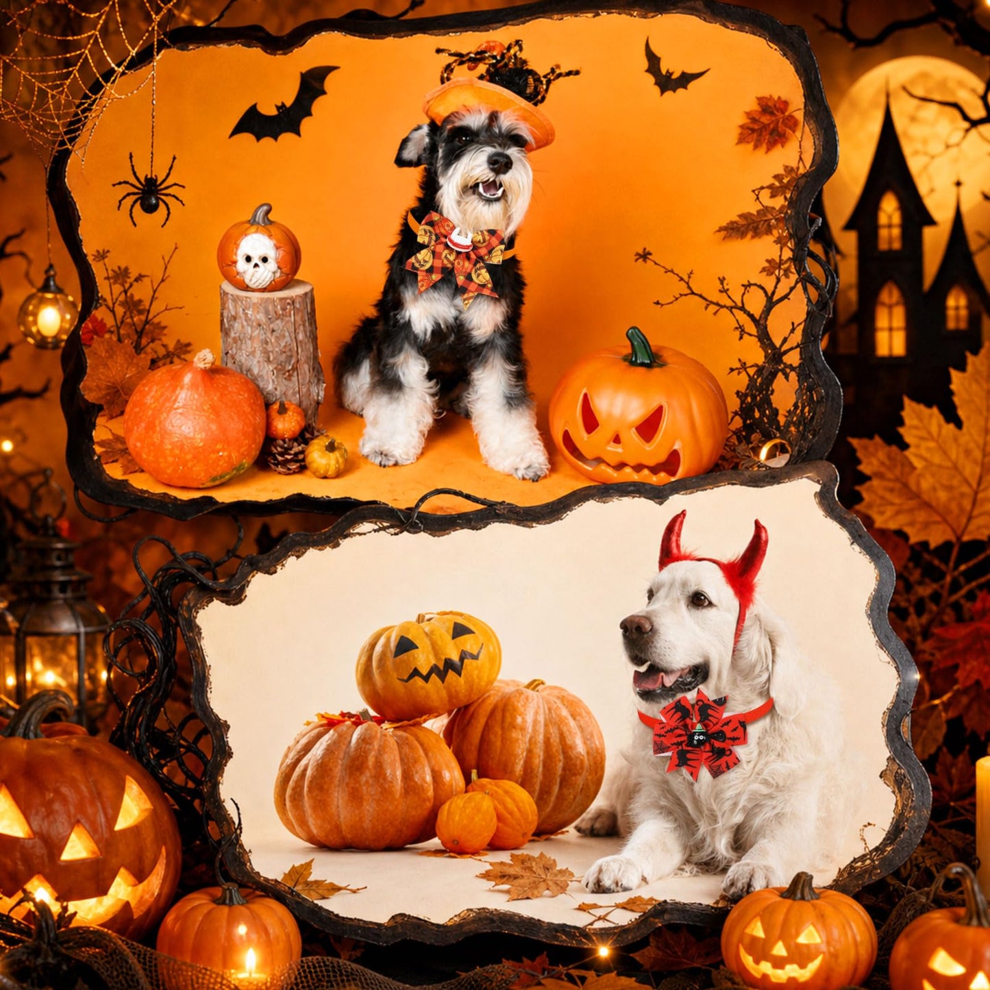 Huhumy 100 Pcs Halloween and Thanksgiving Day Dog Bow Tie Collar Bulk Adjustable Pet Bow Tie Dog Neckties Collars for Small Medium Pet Grooming Accessories Puppy Supply