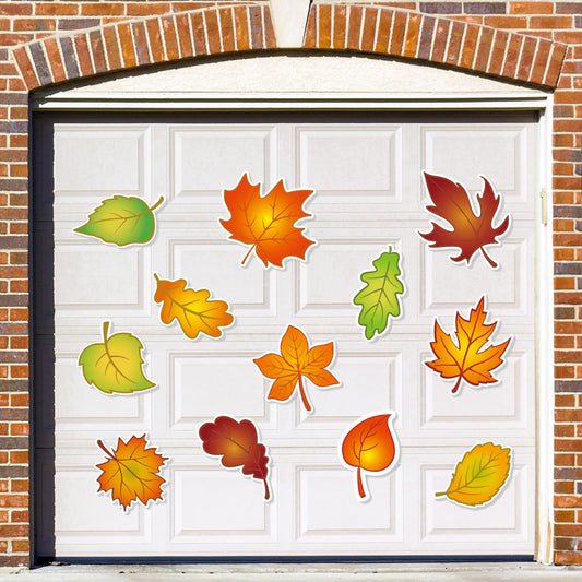 Whaline Fall Leaves Garage Decoration Magnet Stickers Maple Leaf Magnet Decals Refrigerator Stickers Colorful Garage Door Decals for Autumn Holiday Halloween Thanksgiving Party Home Decor, 12 Pieces