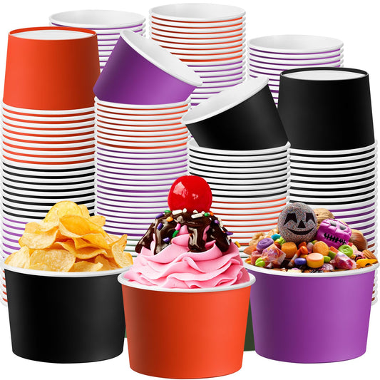 Jingmore Paper Ice Cream Cups 9oz Colored Disposable Dessert Bowls for Hot or Cold Party Food Cups for Birthday Baby Shower Easter Party Supplies(Halloween Color,60 Pcs)