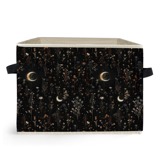Ghoaoivo Dark Witchy Moon Floral Storage Box Bins, Mystical Gothic Wildflower Botanical Collapsible Storage Basket Organizer for Bedroom Laundry Room Home Clothes Books, Decor for Room