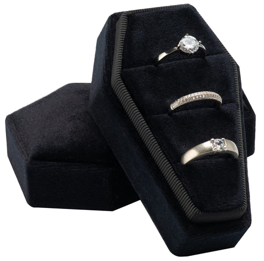 Giftop Velvet Coffin Ring Box Case Holder 3 Slots for Gothic Wedding Ceremony,Gothic Jewelry Organizer Decorations (Black)
