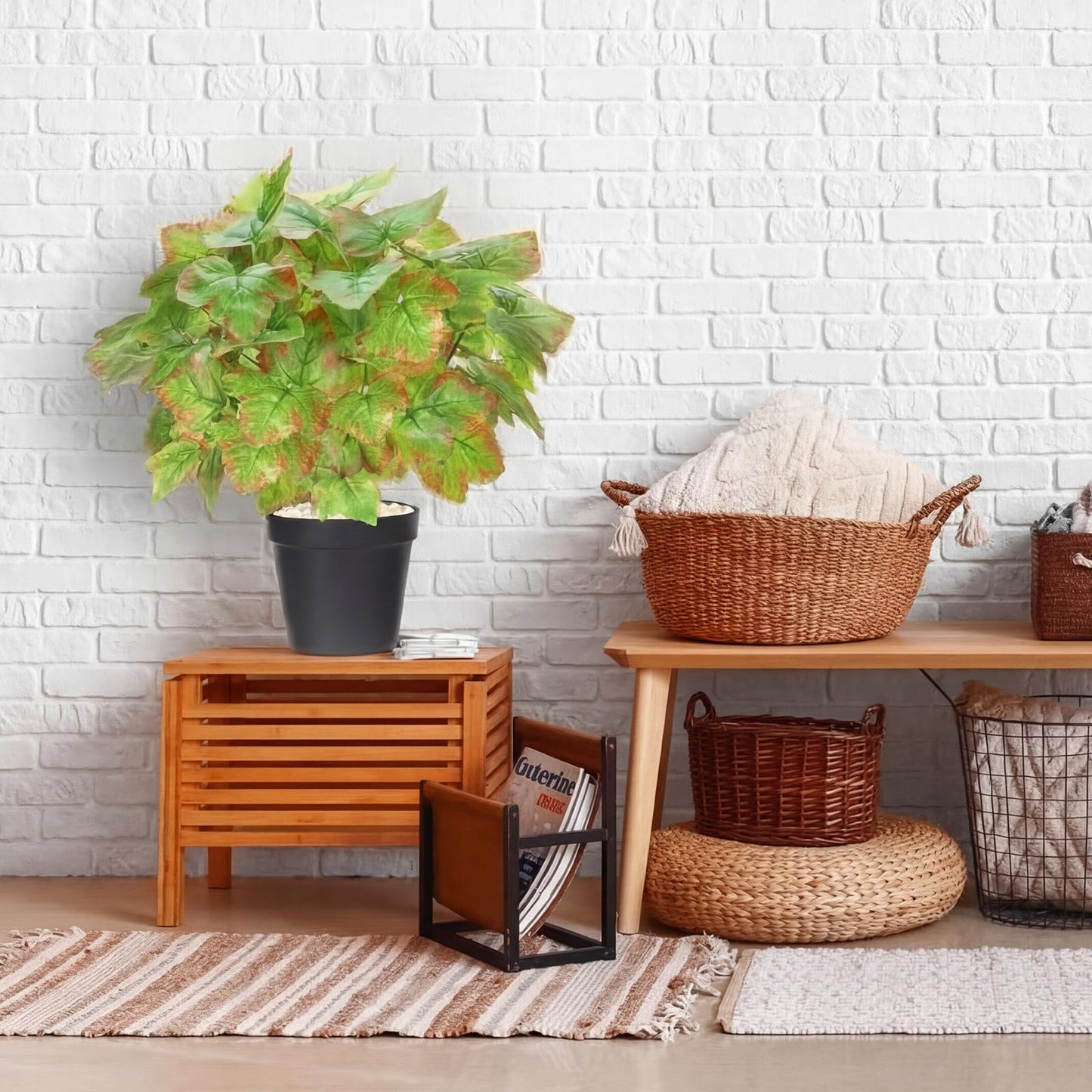 Juinte 2 Pack Artificial Grape Vine Plants 14.9 Inches 6-Branch Realistic Plastic Fake Potted Plant for Home Decor Artificial Plants Indoor Green Foliage for Shelves
