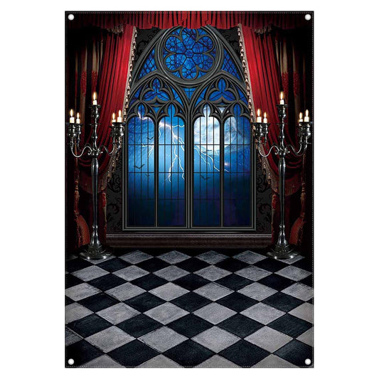 Swepuck 5x7ft Gothic Vampire Medieval Castle Backdrop Halloween Window Moon Bats Photography Background Dress-up Party Decorations Photo Booth Banner