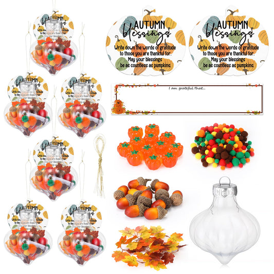 Maysing12 Sets Thanksgiving Craft Kit with DIY Accessories Hanging Thanksgiving Clear Ornaments Balls Fillable Fall Harvest Decorations for Family DIY Projects Activities Autumn Blessing Party Decor