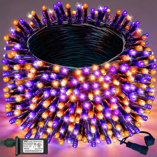Decute Halloween String Lights Outdoor Indoor Waterproof 300LED 105FT UL Certified with End-to-End Plug 8 Modes, Decoration Lights for Christmas Tree Patio Garden Wedding Party Orange Purple