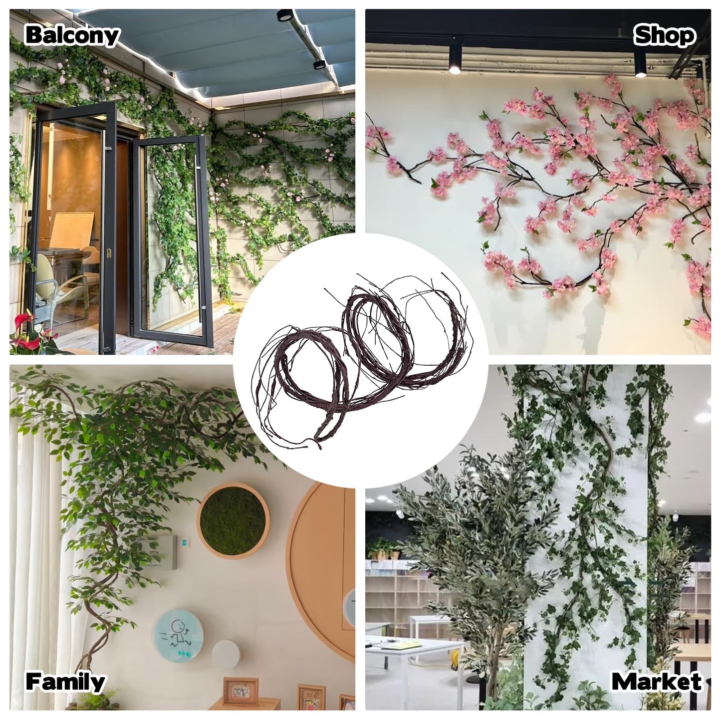 Bendable Brown Small Artificial Tree Branches, Flexible Large Artificial Fake Plants Tree Fake Tree Trunk Garland Rattan Wreath for Wall Hanging Front Door Jungle X'Mas Decoration 300cm/118inch