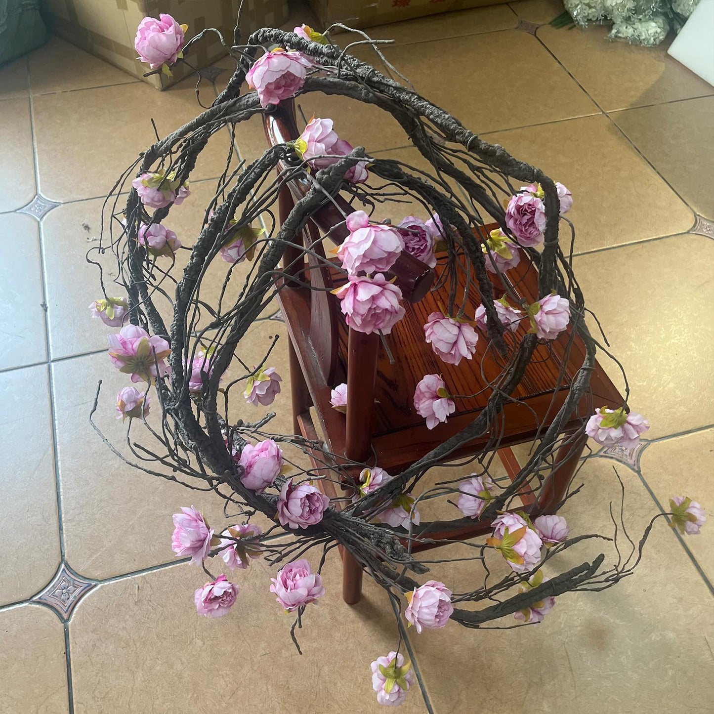 (2pcs) Flexible 118 inch Large Flexible Artificial Tree Fall Vines Twine Wood Branches with Peony Flowers Garland Twig Reptile Climbing Fake Plants for Wedding Arch Christmas Wall Door Hanging