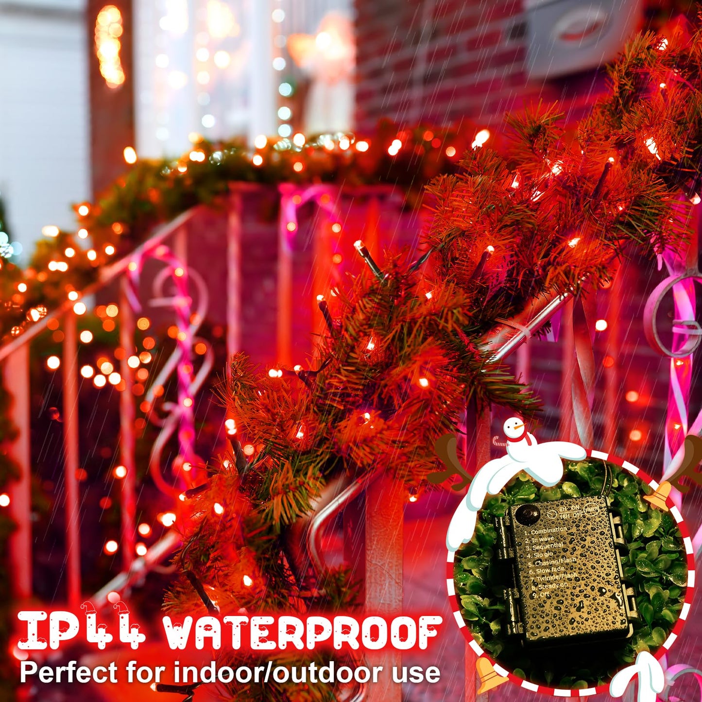 FFZZKJ Red Christmas Lights Outdoor Battery Operated String Lights Total 100LED 33Ft with Timer 8 Modes 16.4Ft*2 Waterproof Outdoor Indoor for Christmas Decor, Red, 2-Pack