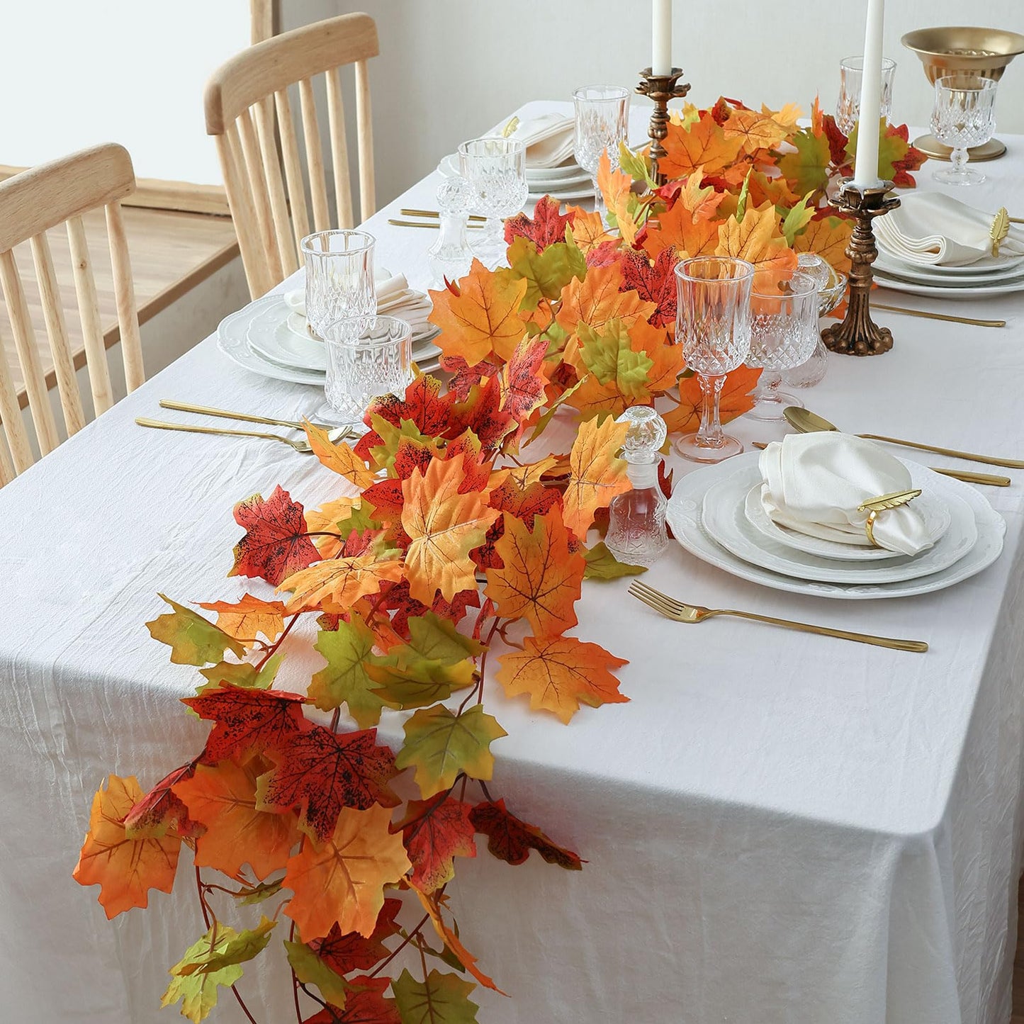 Mizii 2 Strands Artificial Maples Vines Garland 79" Fake Vine Silk Maple Leaves Faux Hanging Fall Garland for Fall Decor Thanksgiving Porch Mantle Fireplace Farmhouse Harvest Decorations (Maple)