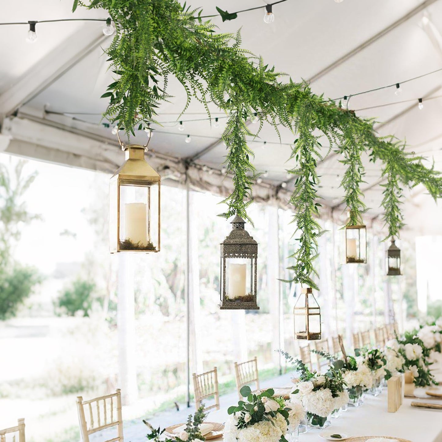 RECUTMS 2Pcs 5.8Ft Artificial Boston Ferns Garland Fake Hanging Plant Greenery Leaves Ivy Garland Faux Ferns Vines for Spring Sunmmer Outdoor Indoor Home Garden Wedding Graduation Party Wall Decor