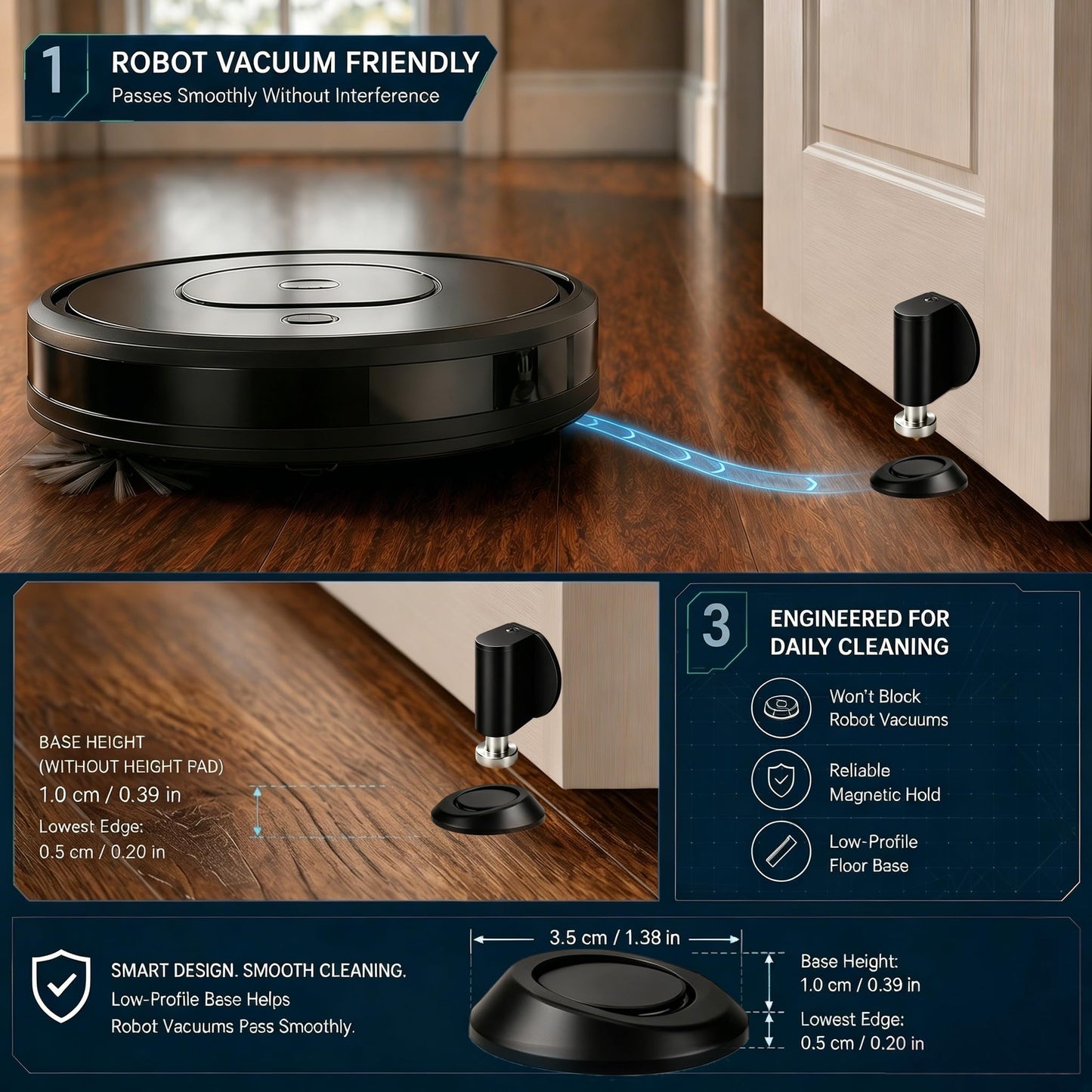 Magnetic Door Stopper for Bottom of Door with Magnetic Door Stop in Black