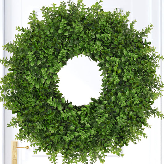 JDKPK 26 Inch Large Boxwoods Wreaths for Front Door Artificial Green Leaves Greenery Indoor Outdoor Wreath Home Decor Porch Window Wall Farmhouse Door Decorations Spring Summer Fall All Seasons