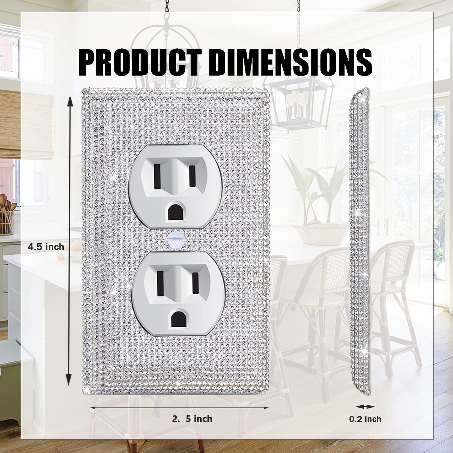 4 Pcs Outlet Covers Shiny Silver Rhinestones Wall Plate 1 Gang Toggle Light Switch Cover Decorative Durable Switch Covers