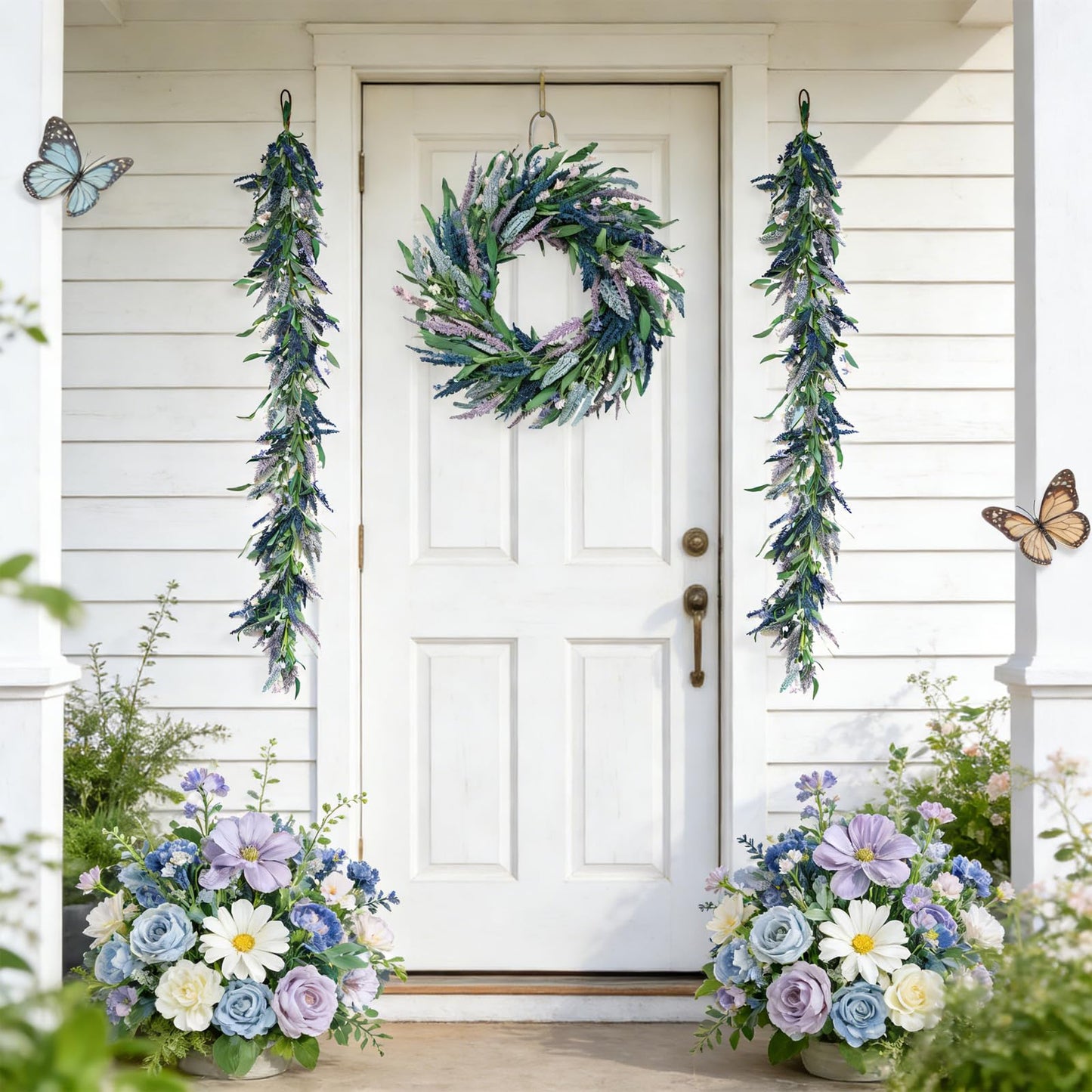 TEMPUS Artificial Lavender Garland 70 Inch | Faux Purple Flowers with Willow Leaves | Spring Wreath for Wedding Arch, Table Runner, Mantle Decor | Farmhouse Home Decorations