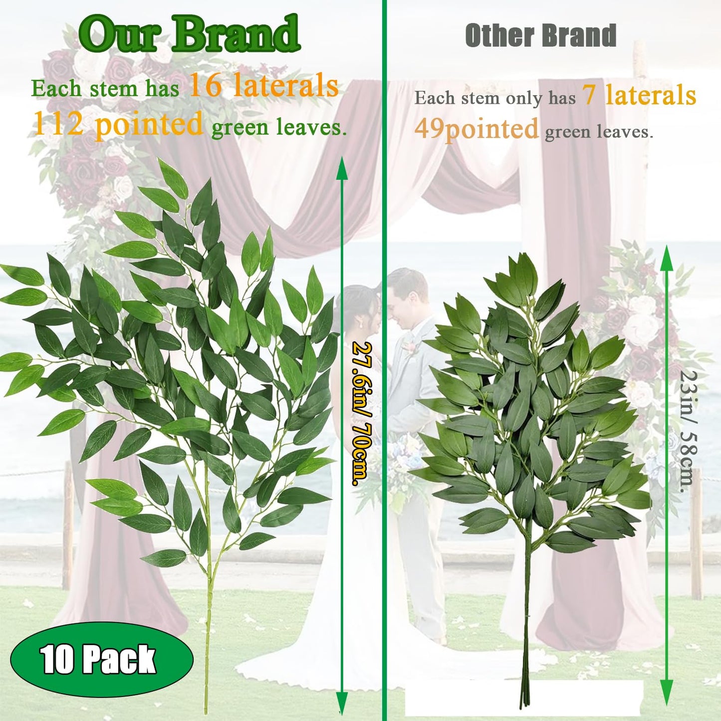 WONICE Artificial Italian Ruscus Greenery Stems, Faux Green Leaf Garland Branches Hanging Greenery Spray for Wedding Bouquet Arch Table Centerpiece Home Decor (Green-10 Pack)