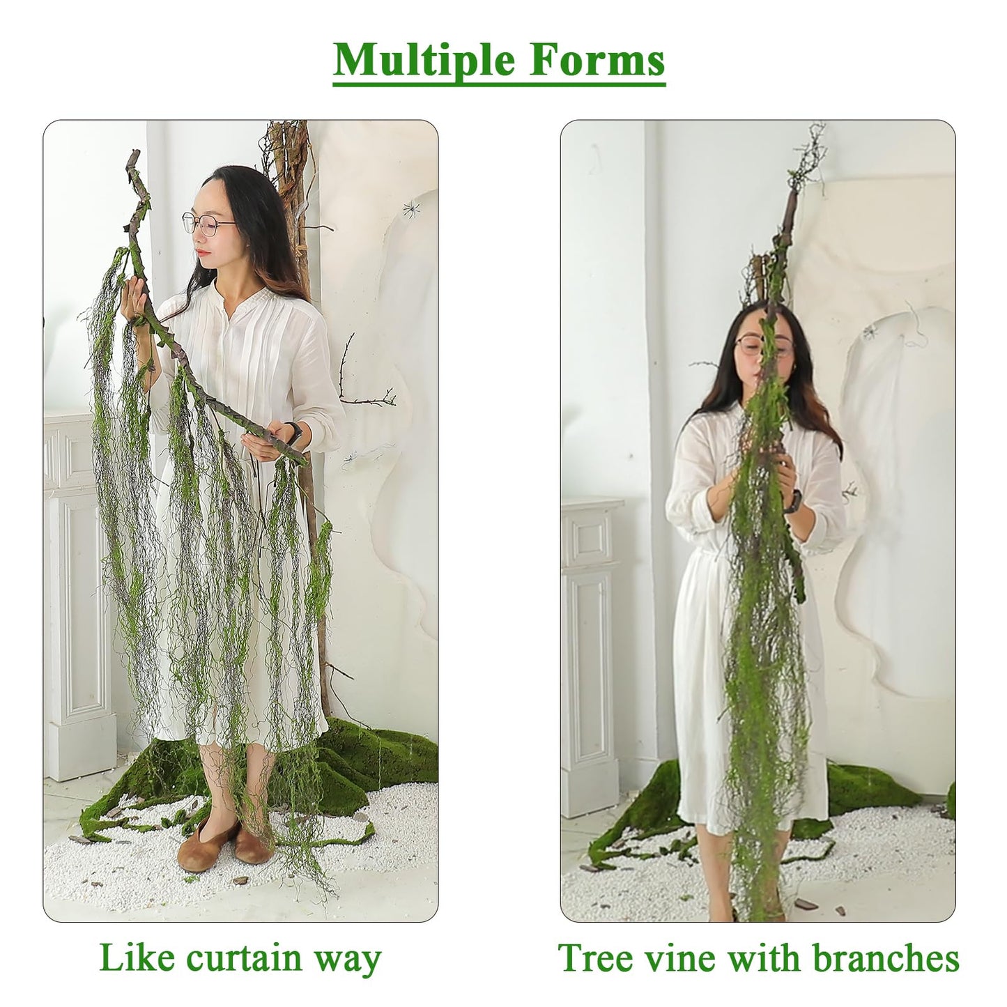 63Inch Realistic Bendable Curly Weeping Willow Branches Tree Vine Swags Wood Twigs Crafts Moss Greenery Garland Creepy Jungle Vines for Halloween Wall Hanging Outdoor Mantel Ceiling Swing Decoration