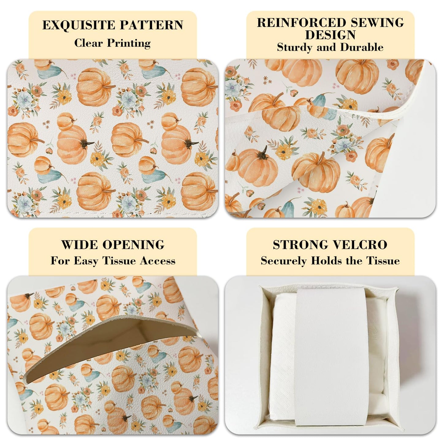 Boho Pumpkin Leather Tissue Box Cover Square Watercolour Tissue Holder for Car Livingroom Office Decor Ideal Gifts for Women Mom Kids Family Bestie Thanksgiving Birthday Halloween Autumn - YT0197