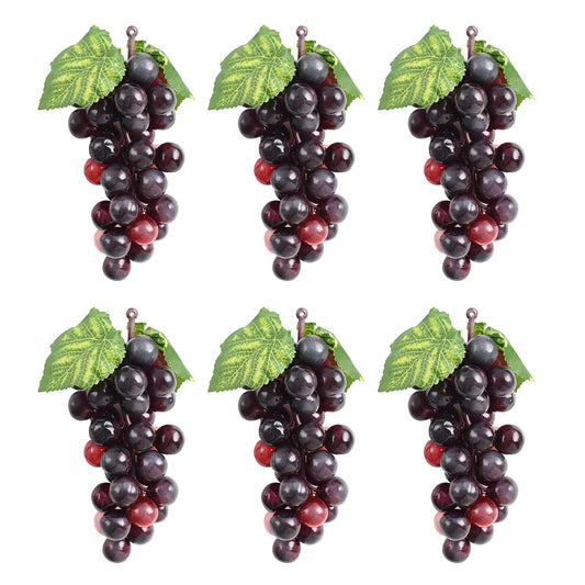 Luckforest Artificial Grapes, 6Pcs Agate Red Simulation Frosted Grape Clusters for Vintage Wedding Favor Wine Decor Faux Fruit Props Grape Vines Garland Decorations