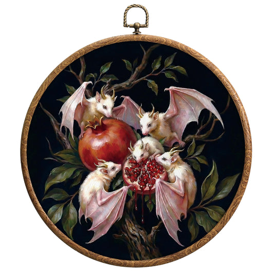 Albino Fruit Bats Gothic Wall Decor, Vintage Dark Academia Round Wall Decor, Cottage Core Home Decors, Vintage Art Prints, Waterproof Small Framed Art, Home Living Room Bedroom Hanging Decors, 14