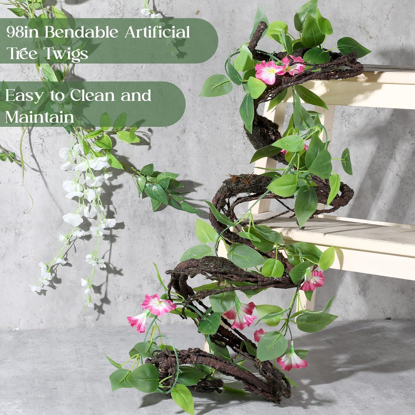 Giegxin 1 Pcs 98in Bendable Artificial Tree Branches for Decoration Fake Tree Twigs Fake Vine Branches Artificial Plants Trunk Greenery Garland for Garden Forest Wedding Home Wall Outdoor Spring