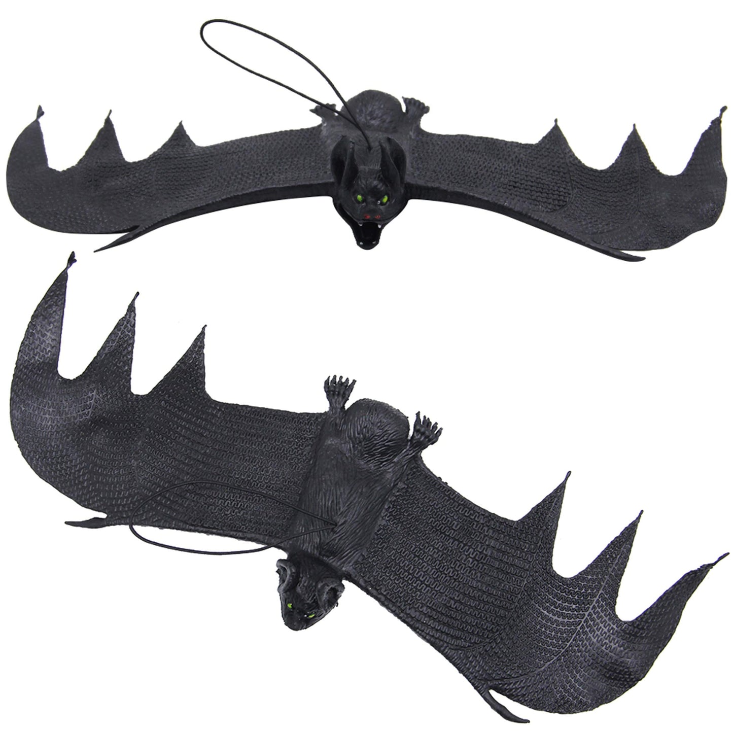 ATDAWN Halloween Hanging Bats, Rubber Bats, Realistic Looking Spooky Bats, Flying Bats Halloween Decoration, 6 Pack