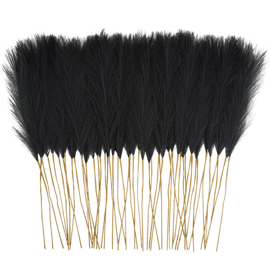 obbsie 50pcs Faux Black Pampas Grass, 21.6" Short Artificial Pompous Grass Floral Fake Pompas Grass Branches Vase Filler Flower Arrangement for Home Halloween Decor