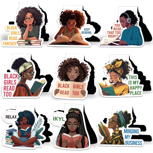 Laffact Reading Bookmarks for Black Girls Women - 9Pcs Black Girls Read Too Magnetic Book Tracker Bulk, Double-Sided Keep Reading Magnets Page Clips for Book Lovers Teachers Bookish Birthday Gift