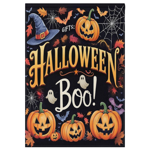 Halloween Ghost Boo House Flag 28x40 Inch Double Sided Outside Witch Bat Pumpkin Spider Web Fall Seasonal Yard Outdoor Flag Banner for Garden Lawn Patio Holiday Decorations