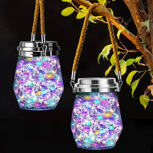 Keevvon Solar Lantern, Hanging Solar Lights Outdoor Waterproof 2 Pack, Upgraded 60 LED Lanterns Decorative Outdoor, Garden Decor for Patio Path Backyard Christmas Halloween, Multicolor