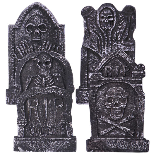 Sizonjoy Halloween Decorations, Foam RIP Graveyard Tombstones, 4 Pack Graveyard Headstone Decorations with 8 Bonus Stakes for Lawn Outside Decor (17In)