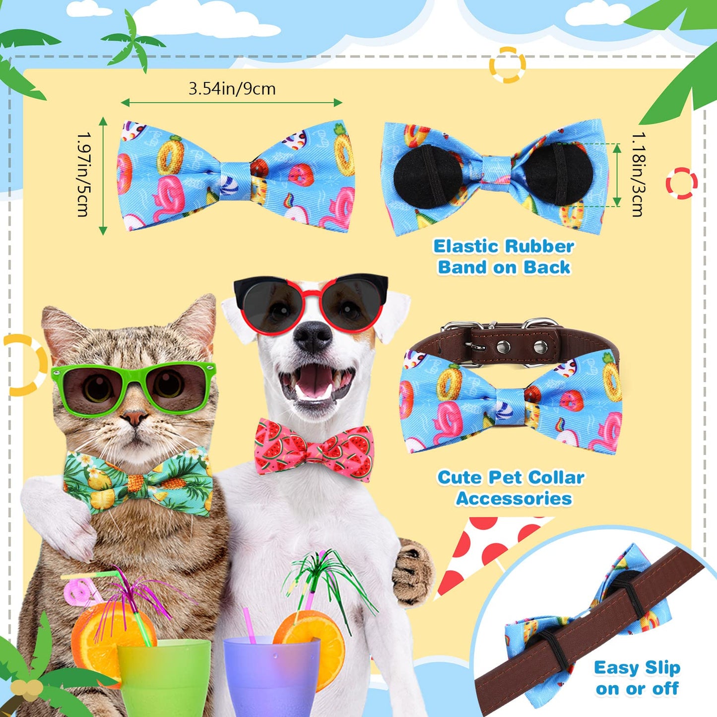 Sanwuta 60 Pcs Collar Dog Bow Ties Hawaiian Pet Bow Tie Dog Accessories Detachable Attachment Charms for Small Medium Large Dogs Cat Puppy Bows Grooming Supplies Hawaiian Costume(Summer)