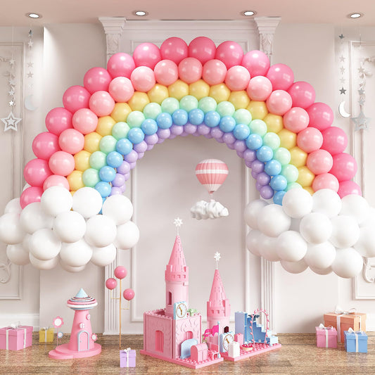 Rainbow Linking Balloons, 145PCS Colorful Quick Link Balloons Assorted, Multicolor Connecting Balloon Arch Kit for Kids Girls Baby Shower Easter Rainbow Unicorn Theme Birthday Party Decorations