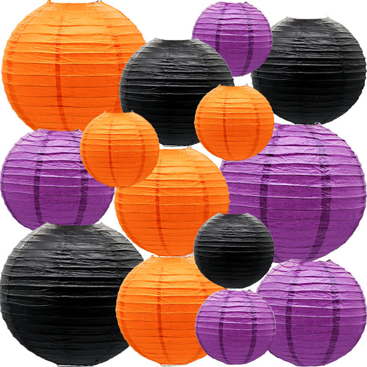 Halloween Paper Lanterns DecorativeRound Chinese Paper Lanterns Decorative 14pcs Wedding Birthday Party Valentine's Day Baby Showers Black and Orange Purple