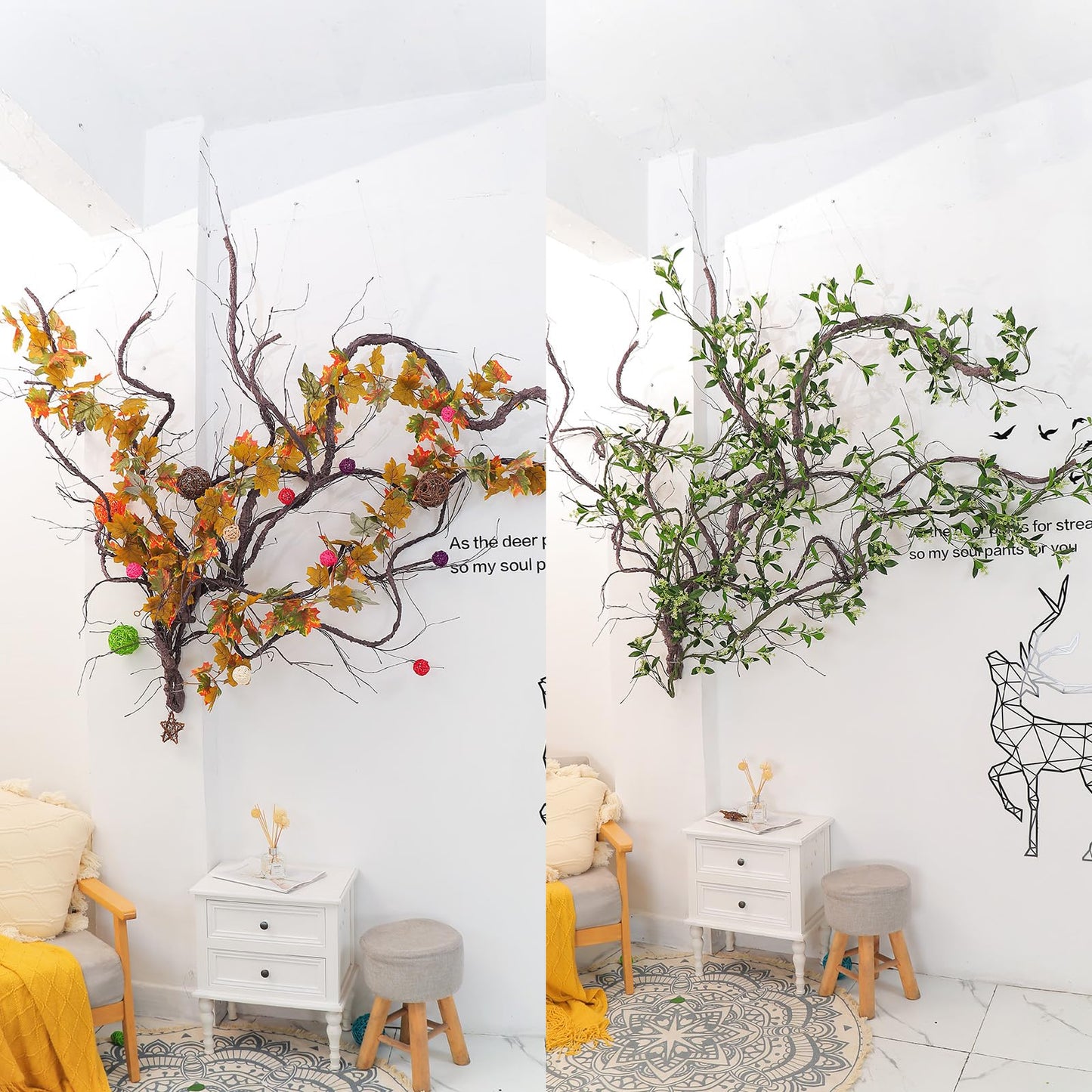 300cm/118inch Bendable Brown Small Artificial Tree Branches Fake Tree Trunk Garland Rattan Wreath Cherry Blossom Grape Vines Floral for Wall Hanging Front Door Reptile Habitat Decoration