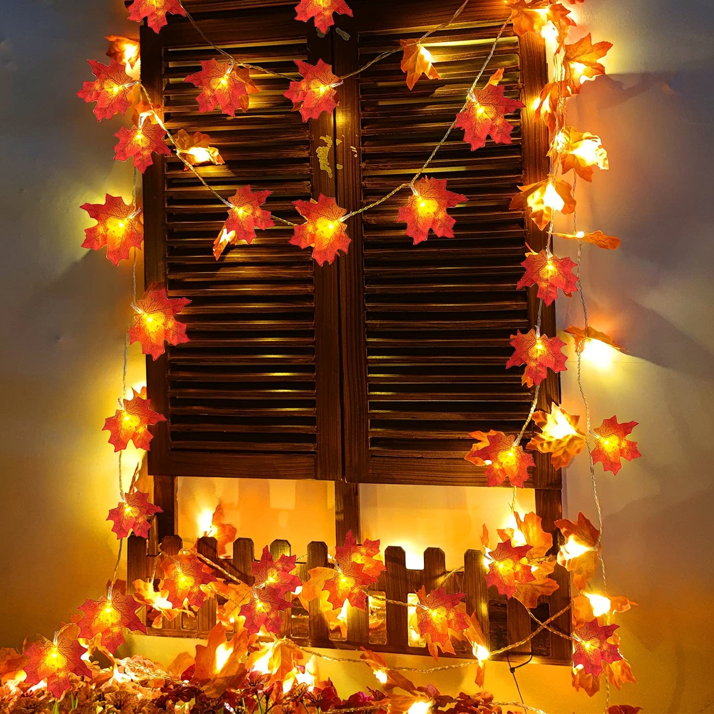 TURNMEON 2 Pack Fall Decor Enlarged Maples Leaves Lights Total 20Ft 40LED