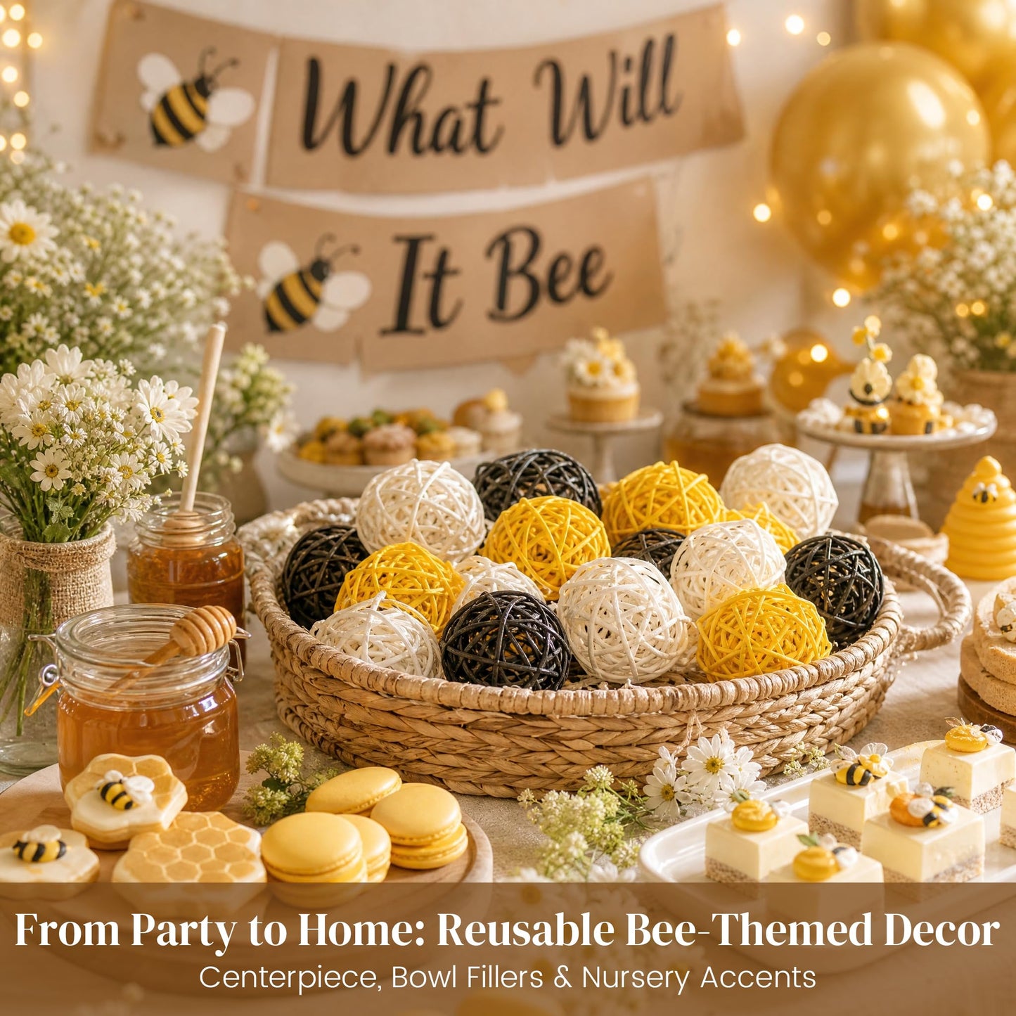 DomeStar 24PCS Yellow Decorative Balls for Bowl Centerpiece, 2 Inch Rattan Bowl Fillers - Wicker Twig Orbs Spheres for Yellow Kitchen Home Decor Vase Table Scatters