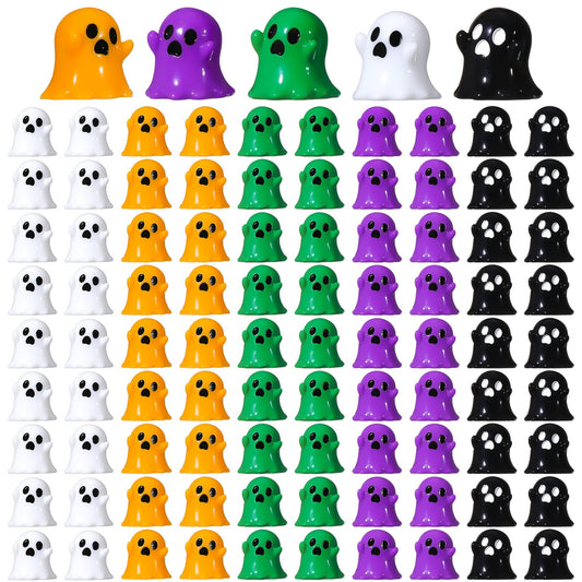 Suzile 100 Pcs Halloween Mini Resin Ghost Cute Miniature Small Ghost Figurines Colorful Halloween Spooky Decorations Garden Decor Micro Statue for Party Gifts(Cute,Multicolor)