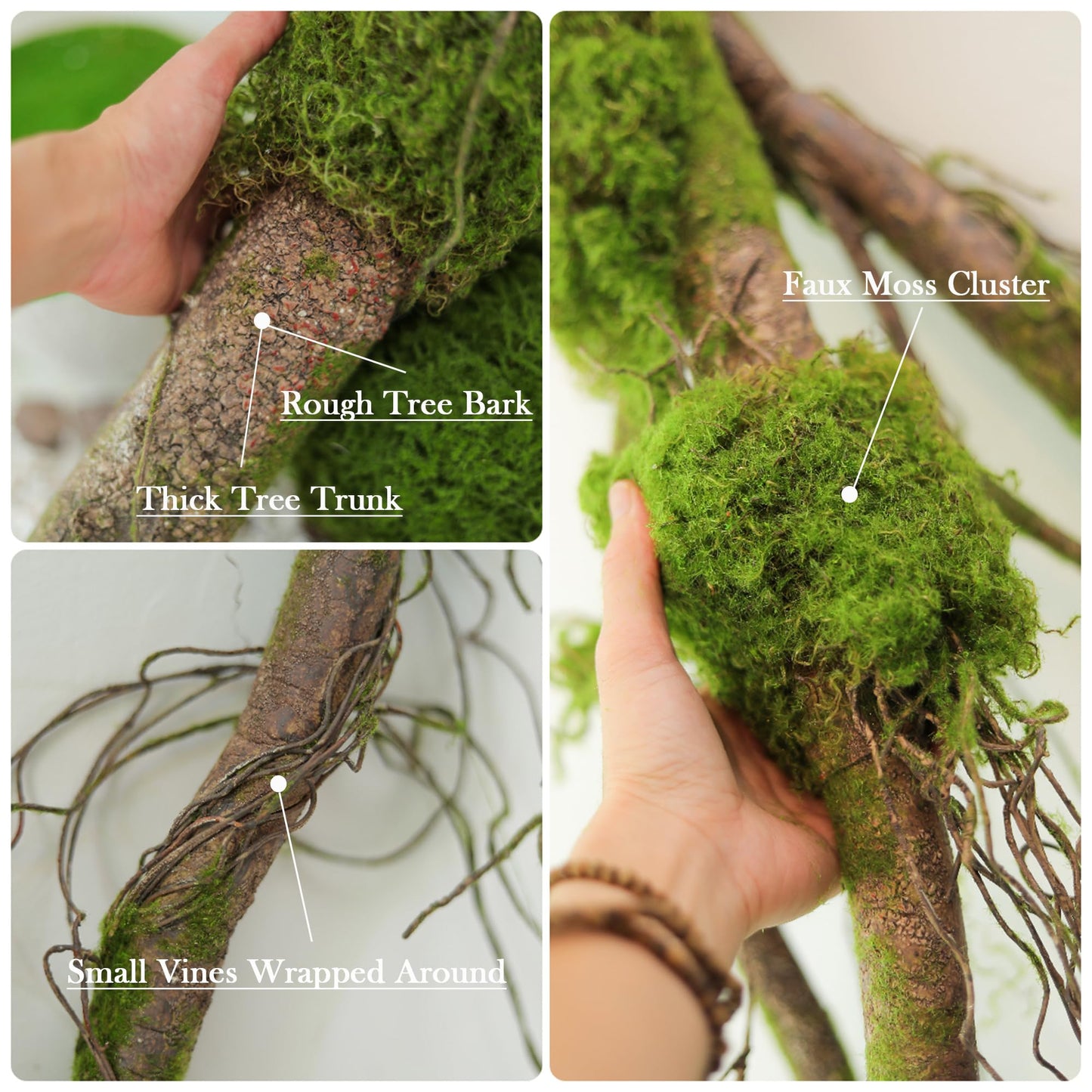 55inch Large Artificial Tree Branches Trunk Faux Moss Jungle Vine Thick Woodsy Tree Twigs Giant Bendable Creepy Green Plants for Wall Hanging Yard Mantel Forest Shelf Theme Party Halloween Decor