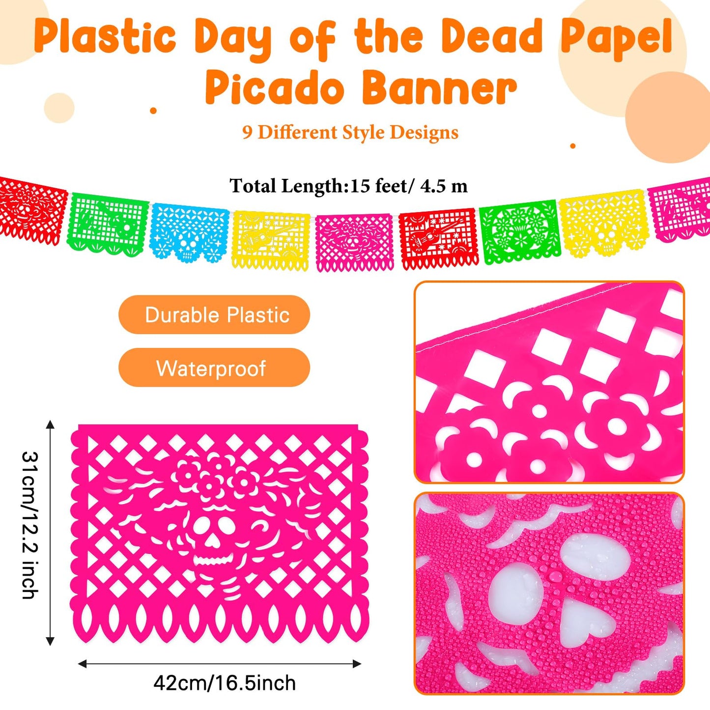 Liliful 44 Pcs Day of the Dead Decorations Set Artificial Marigold Flowers Mexican Party Banners Flameless Votive Candles Dia De Los Muertos Table Runners for Wedding Festival Fiesta Halloween Decor