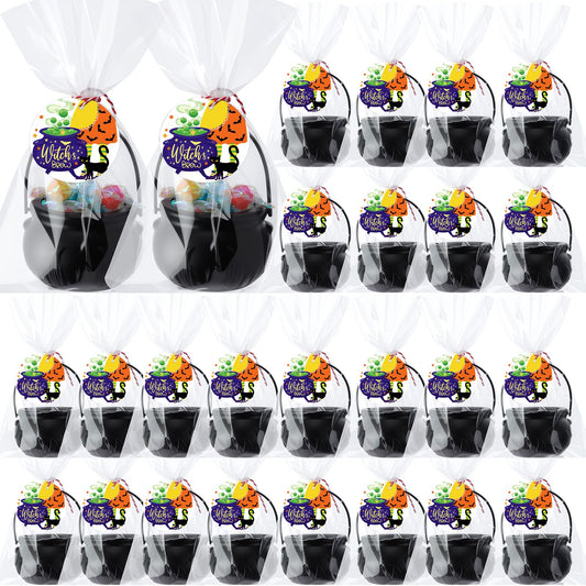 Roowest 24 Sets Halloween Party Favors, Halloween Mini Cauldrons Card Opp Bags Goodie Bag Fillers Gifts Party Supplies Non Candy Trick or Treat for Rewards