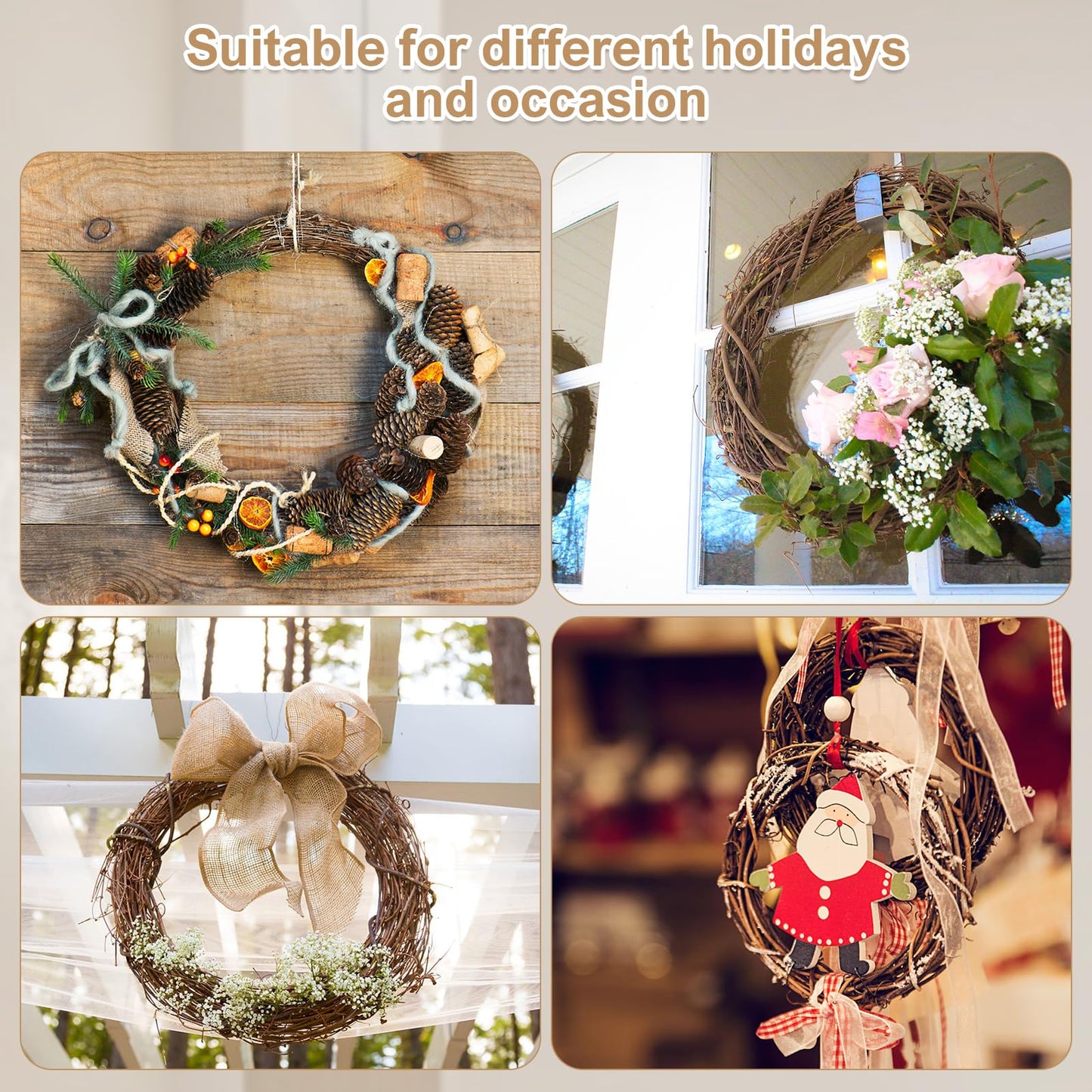 3 PCS Grapevine Garland DIY Crafts Natural Grapevine Twig Vines, 15 Feet Vines Garland Wreaths for Wedding Christmas House Holiday Door Vase Wall Decor