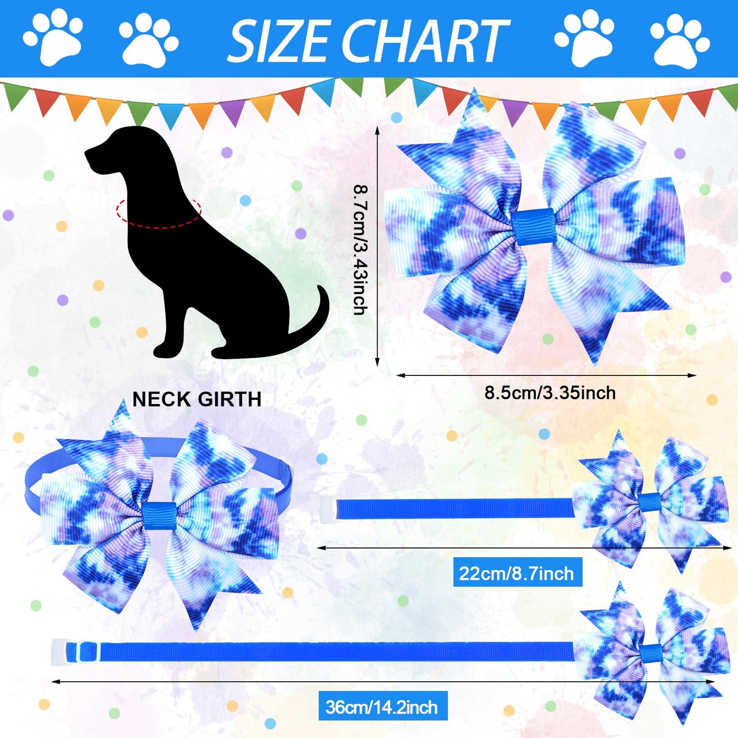 Talltalk 40 Pcs Tie Dye Dog Bow Ties Collar Bows Summer for Dogs Puppy Bowties with Plastic Buckle Adjustable Grooming Collar Ties Accessories for Small Medium Cat Pet Holiday Costume